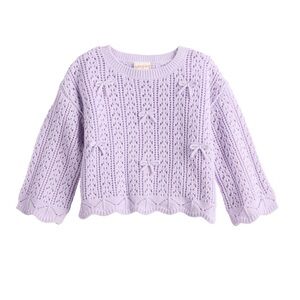 Jumping Beans Embellished Light Purple Crochet Knit Bow Sweater Girls Size 7